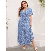 BLUEMING Plus Size Womens Dresses Floral Surplice A-Line Maxi Dress Waist Belted Floral Maxi Dress Wasit Tie Bell Sleeve Dress - 4 of 4