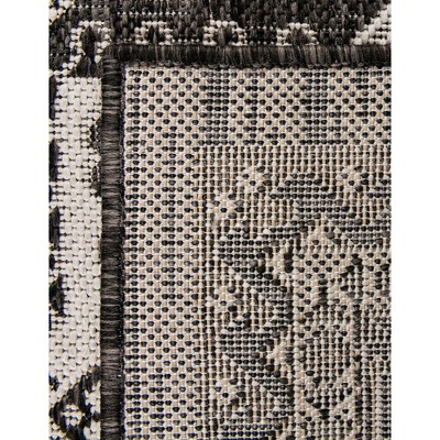 Charcoal Gray and Ivory 8 ft Square Outdoor Aztec Rug