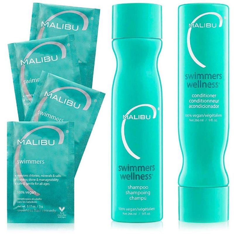 Malibu C Swimmers Wellness Collection - Shampoo, Conditioner, & Remedy Set - Prevents & Protects Hair Discoloration from Pool Elements Kit, 1 of 3