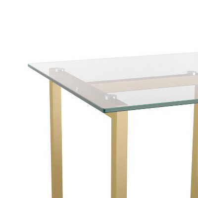 Clear Glass Top Desk with Polished Brass Frame for Home Office