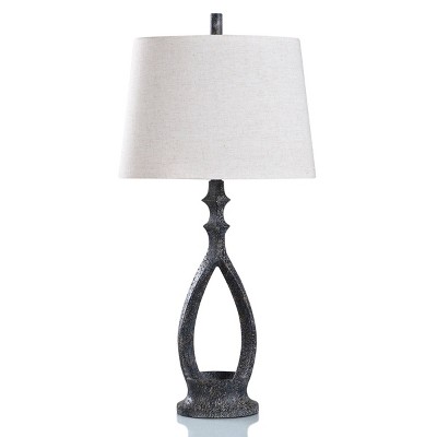 Asha Bronze Stone Transitional Table Lamp with Heathered Shade Off-White - StyleCraft