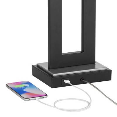 Black Metal Rectangular Table Lamp with USB Port