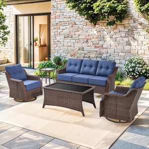 Buenhomino Wicker Patio Furniture Set-All Weather Rattan Patio Sofa Set with Swivel Rocker Chairs Outdoor Conversation Set for Deck Lawn Porch - 1 of 4