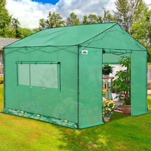 EAGLE PEAK Portable Pop Up Greenhouse, Patented Center Lock, Walk-in Outdoor Greenhouse with Zippered Doors & Windows, Green - 1 of 4