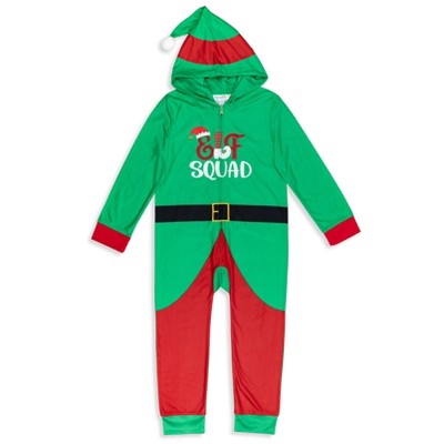 Holiday Christmas Elf Little Boys Fleece Pajama Coverall Green Red 6