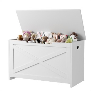 30 Inch Wooden Storage Bench with Safety Hinge, Large Shoe Storage Chest, Easy Assembly - 1 of 4