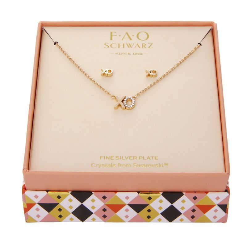 FAO Schwarz "XO" Pendant Necklace & Stud Earring Set, 2 of 4