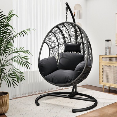 CAVINAS Outdoor Egg Swing Chair for Patio,High Quality Wicker Chair,Hammock Swing Chair for Patio,Living Room&Balcony,Waterproof,400LBS Capacity,Gray