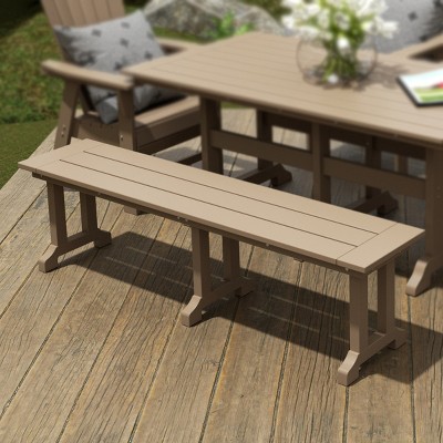 Weathered Wood 65" Outdoor Dining Bench with HDPE Material