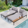 Modern Metal Day Bed Outdoor Chaise Lounger, 2-in-1 Padded Pool Loungers with Wood-Topped Side Spaces for Patio, Poolside – Maison Boucle - 2 of 4