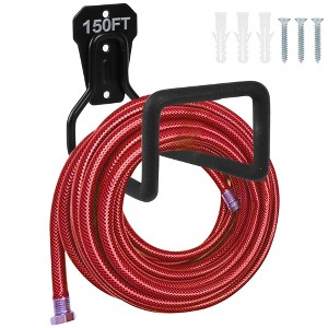 WELLFOR Heavy Duty Metal Garden Wall Mounted Water Hose Holder for Outside Yard - Black - 1 of 4