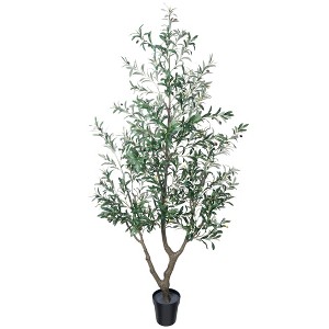 Vitalismo 6/7ft Artificial Olive Tree with Natural Trunk Silk Lifelike Leaves Faux Realistic Fruit Tall Potted Fake Tree for Indoor/Outdoor Home Decor - 1 of 4