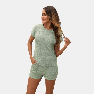 Women's Cozy Heathered Knit Pajama Set Short Sleeve Top and Shorts - Cupshe