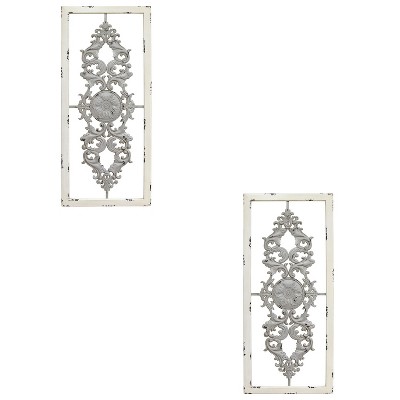 Stratton Home Decor Handmade Wood Rustic Scroll Panel Wall Decor, Gray (2 Pack)