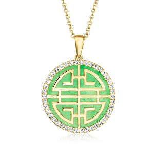 Ross-Simons Jade and 2.20 ct. t.w. White Zircon "Double Happiness" Pendant Necklace in 18kt Gold Over Sterling Size 18 - 1 of 3