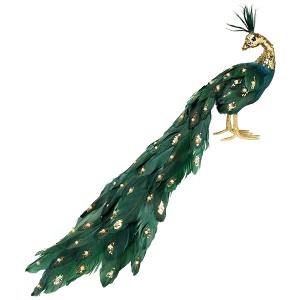 Northlight Glittered Peacock with Faux Pearls Christmas Decoration - 22" - Green - 1 of 4