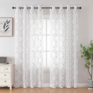 Kate Aurora Transcendence 1 Piece Grommet Top Embroidered Sheer Trellis Clover Window Curtain Panel - 1 of 4