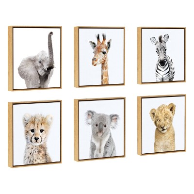 Safari Animal Collection Framed Canvas Wall Art Set of 6