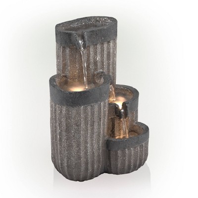 Gray Polystone Multi-Tier Tabletop Fountain with LED Lights
