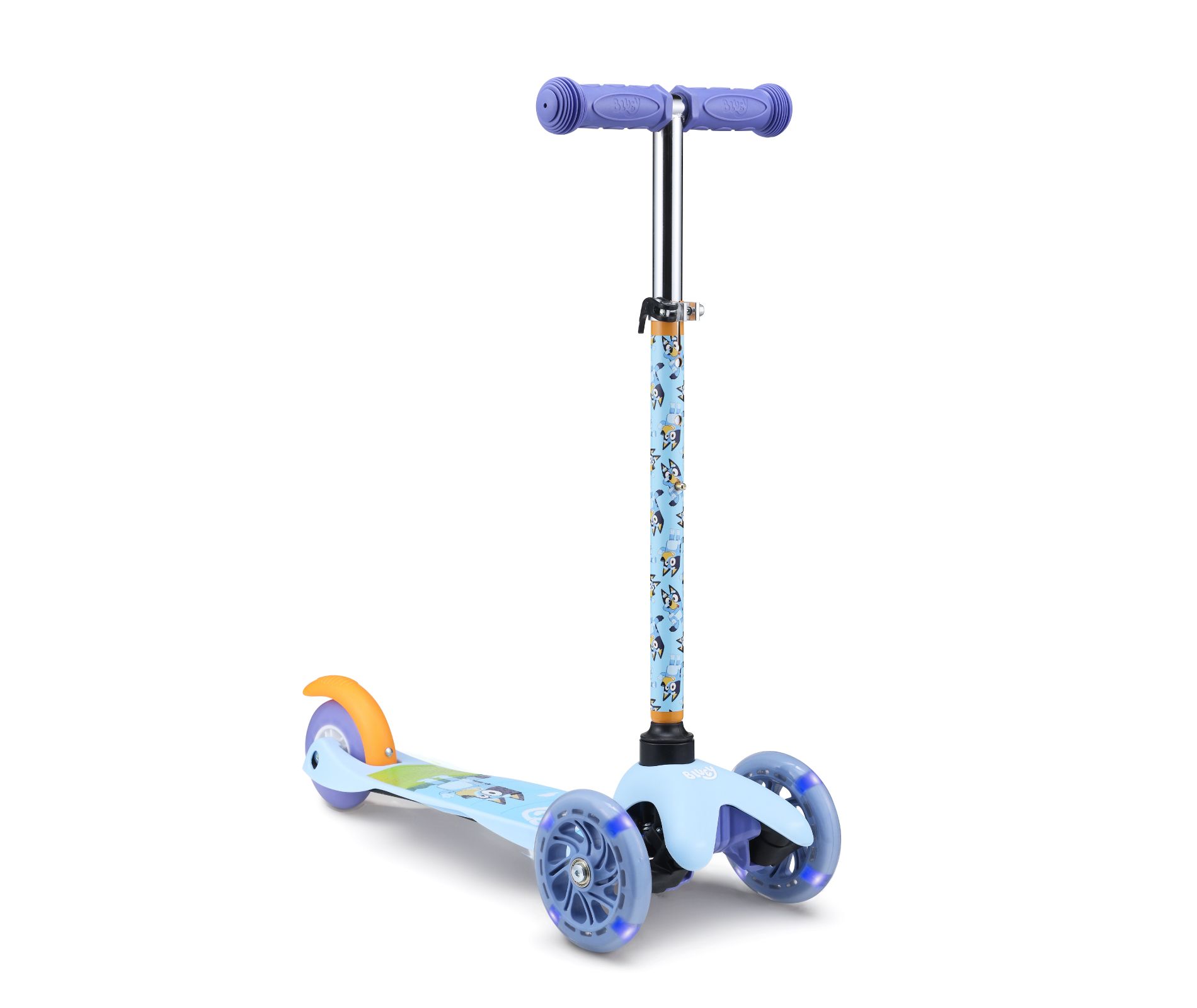 Bluey Self Balancing Kick Scooter with Light Up Wheels - 3-Wheel Tilt-and-Turn Scooter with Adjustable Handlebar