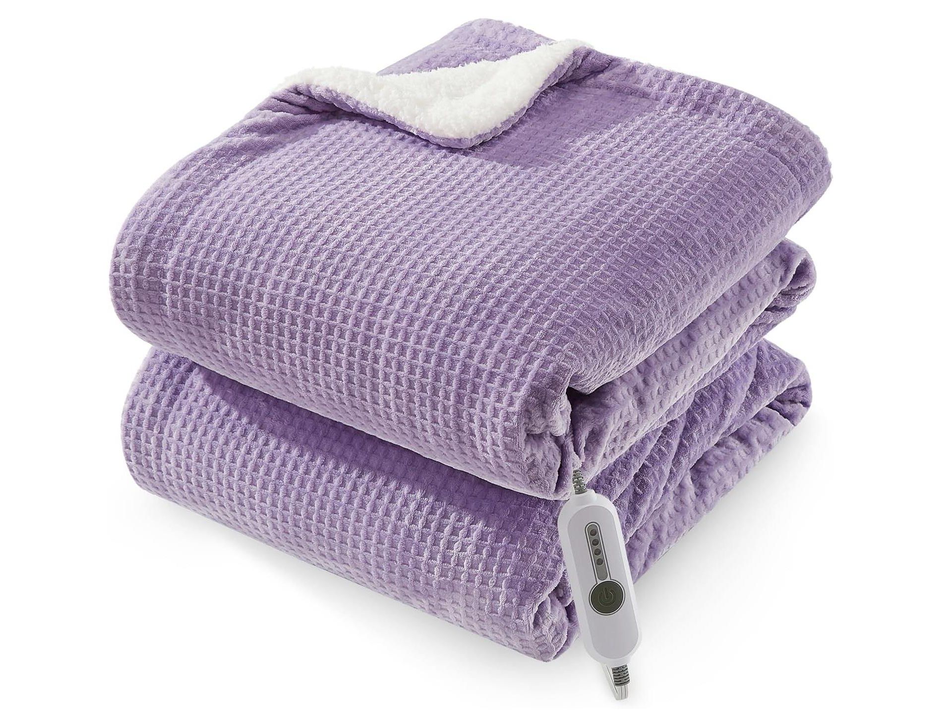 62x84 inches Heated Blanket Electric Throw, Waffle Heating Throws with ETL Certified, Soft Flannel Heat Blankets, 4 Heating Levels & 4 Hours Auto Off