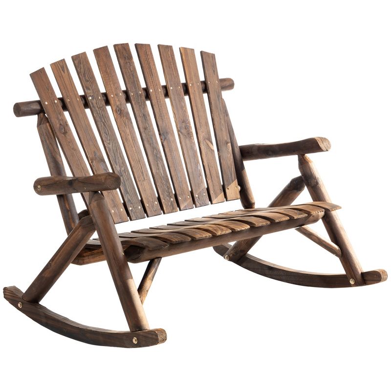 Outsunny Outdoor Adirondack Rocking Chair with Log Slatted Design, 2-Seat Patio Wooden Rocker Loveseat with High Back for Lawn Backyard Garden, 4 of 7