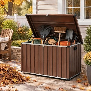 120 Gallon Metal Deck Box with Wheels, Waterproof Outdoor Storage Box for Patio Cushions, Pool Toys and Garden Tools, Brown : Target