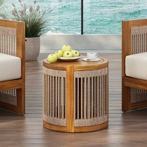 Christopher Knight Home Eland Boho Outdoor Acacia Wood Handwoven Rope Slat Side Table - 1 of 4