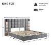 King/Queen Size Upholstered Platform Bed Frame with Wide Headboard, Reading Lamp and USB Port, Velvet, Gray - ModernLuxe - image 3 of 4