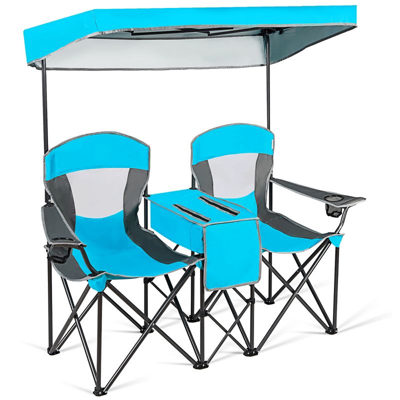 Costway Portable Folding Camping Canopy Chairs w/ Cup Holder Cooler Outdoor Red\Blue\Turquoise, 2 of 11