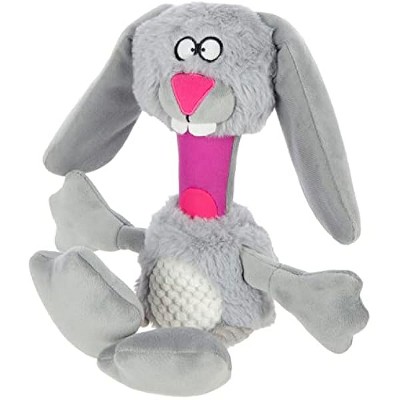 goDog Multi Tugs Rabbit Squeaky Plush & Rope Dog Toy, Chew Guard Technology - Gray, Small
