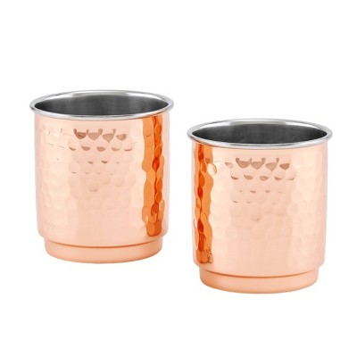 Old Dutch 11oz 2pk Stainless Steel Hammered Whiskey Tumblers Copper