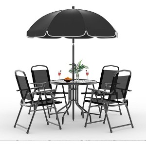 Patio Dining Set for 4 With Umbrella, Outdoor Furniture Set With 4 Folding Dining Chairs - 1 of 4