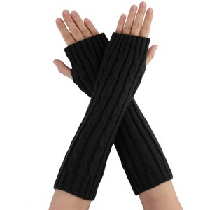 Allegra K Women's Winter Fingerless Thumbhole Elbow Length Knitted Gloves Arm Warmer - 1 of 4