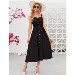 YesFashion Women's Casual Summer Dress Spaghetti Strap Button Down Sleeveless Dress A-Line Beach Swing Midi Sundress - 1 of 4