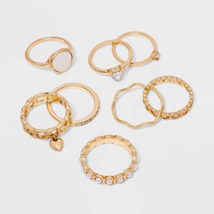 Hearts and Pearls Ring Set 8pc - Wild Fable™ Gold - 1 of 3