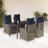 vidaXL 5-Piece Patio Dining Set with Adjustable Back Poly Rattan Gray & Navy Blue Cushions, Tempered Glass Table, for Garden/Outdoor/Deck - 2 of 4