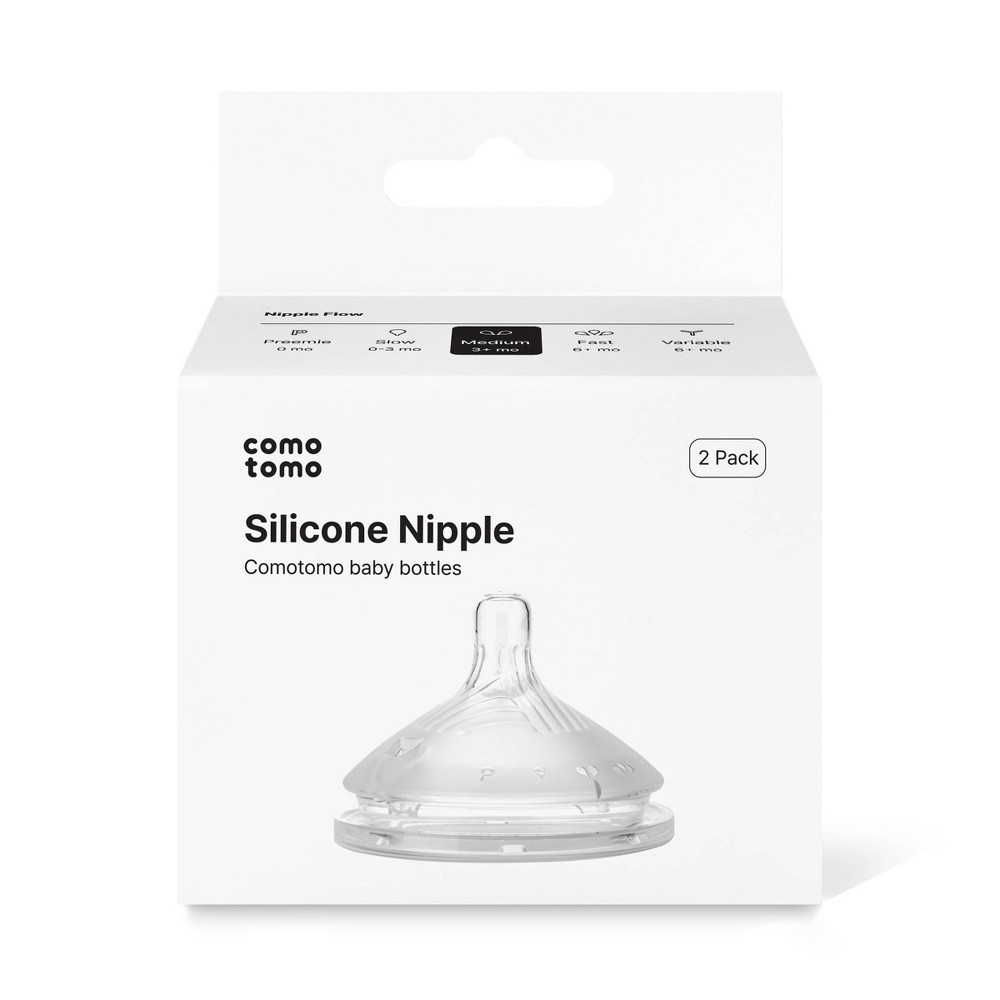 Comotomo Silicone Replacement Bottle Nipples Gen 2 - 2pk -Level 2 - Medium Flow