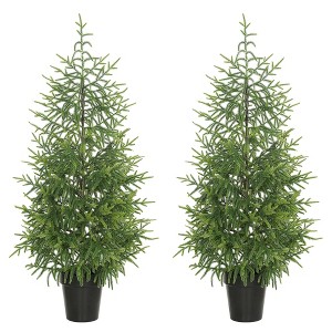 HOMCOM Set of 2 Full Norflok Pine Christmas Tree, 4 ft Artificial Xmas Tree with 133 Molded Tips and Pot Base, Green - 1 of 4