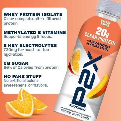 P2X Advanced Hydration 20g Clear Protein Drink With 720mg of Electrolytes - Orange Mango - 4pk/67.6oz