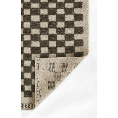 Charcoal and Beige Handwoven Wool Checkered 6' x 9' Rug