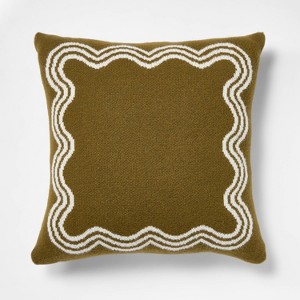Dark Olive Jacquard Knit Pillow with Scallop Pattern 24x24 - Threshold designed with Studio McGee - 1 of 3