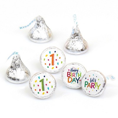 Big Dot of Happiness 1st Birthday - Cheerful Happy Birthday - Colorful Party Round Candy Sticker Favors - Labels Fit Hershey's Kisses (1 sheet of 108)