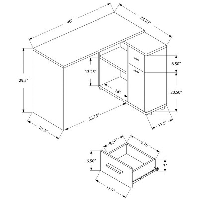 Transitional Gray Wood 46" L-Shaped Computer Desk with Drawer & Cabinet