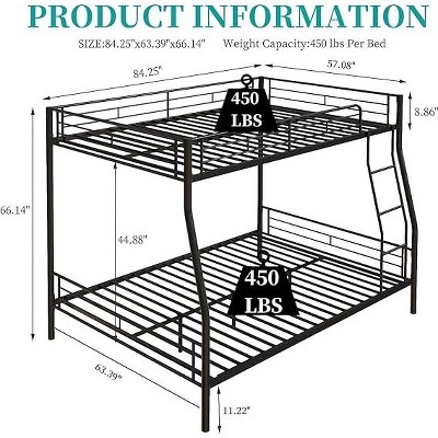 APRILSOUL Heavy Duty Metal Bunk Bed Full Over Queen Bunk Bed Frame for Adults, Noise Free Frames, No Boxing Spring Needed