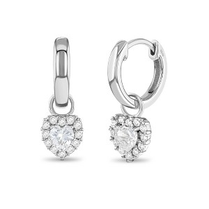 Girl's Stunning CZ Heart Dangle Huggie Hoop Sterling Silver Earrings - In Season Jewelry - 1 of 4