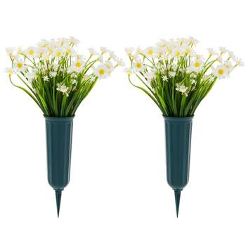 Bright Creations 6 Bundles Faux White Daisy Artificial Flowers with 2 Cone Vases, Fake Plant for Cemetery, Outdoor Décor, 8.6 x 13 In