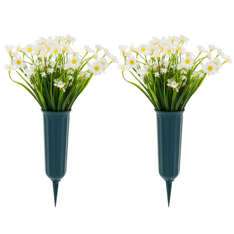 Bright Creations 6 Bundles Faux White Daisy Artificial Flowers with 2 Cone Vases, Fake Plant for Cemetery, Outdoor Décor, 8.6 x 13 In, 1 of 8