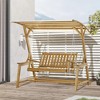 Resenkos 2-Seater Swing Chair With Canopy, Wooden Porch Glider, Outdoor Swing Loveseat, Perfect for Garden, Brown - 3 of 4