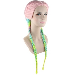 Womens Boxer Long Braid Wigs Colorful Hairpiece w/ Wig Cap for Cosplay Theme Party - 1 of 4